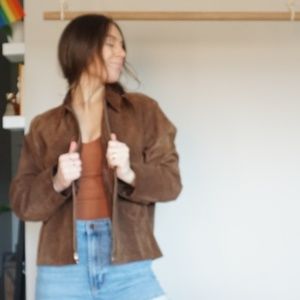 thrifted suede leather brown jacket
